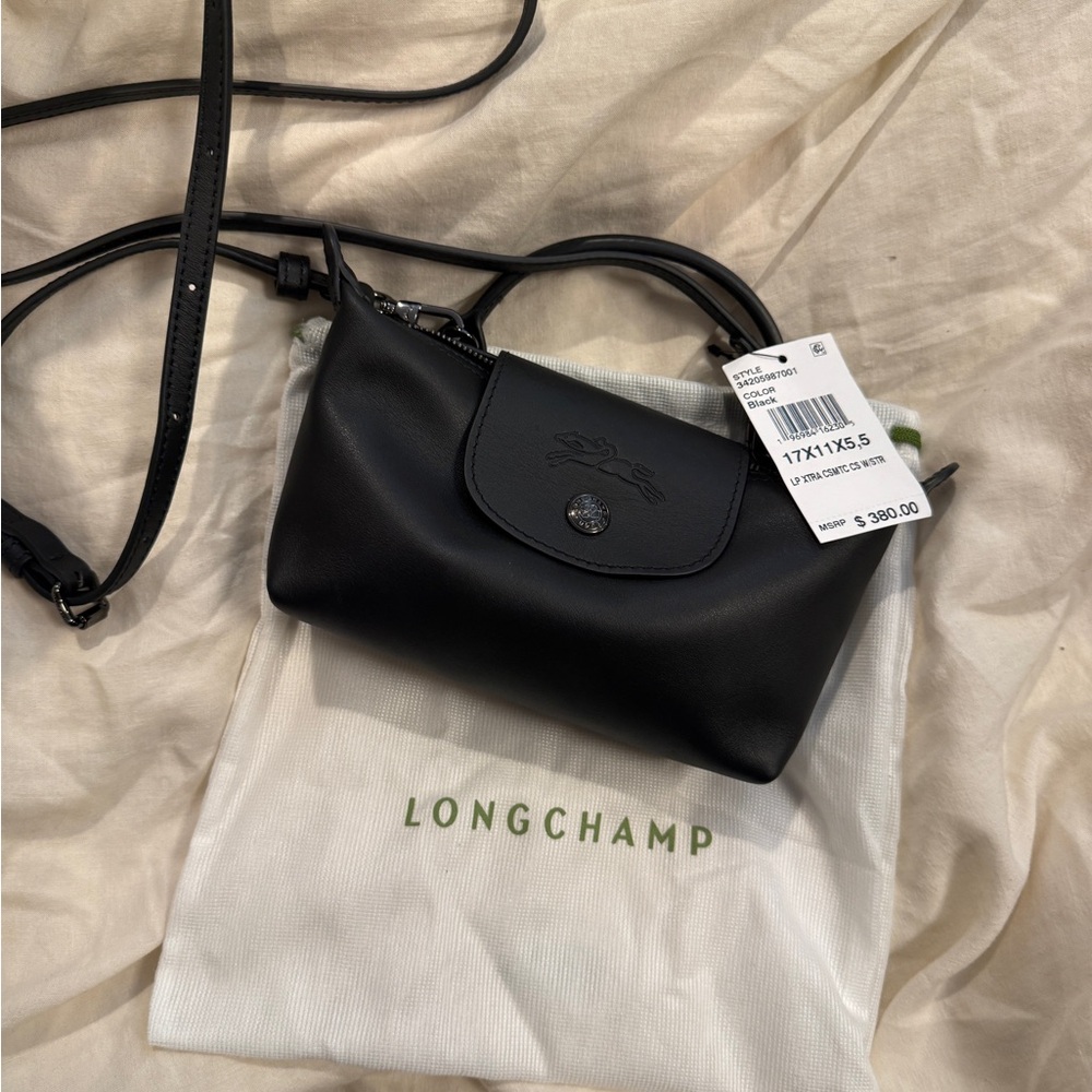 Longchamp Small Le Pilage Black Leather Clutch